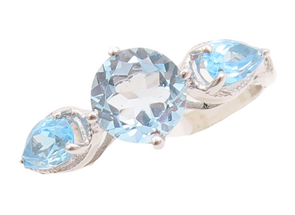 925 Sterling Silver Vintage Ring Round & Drop Cut Blue Topaz  Sz 7  RG29459