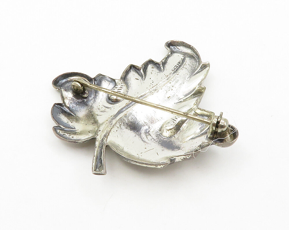 925 Sterling Silver  Vintage Shiny Floral Leaf Motif Brooch Pin  BP5246