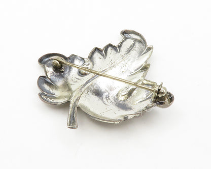 925 Sterling Silver  Vintage Shiny Floral Leaf Motif Brooch Pin  BP5246