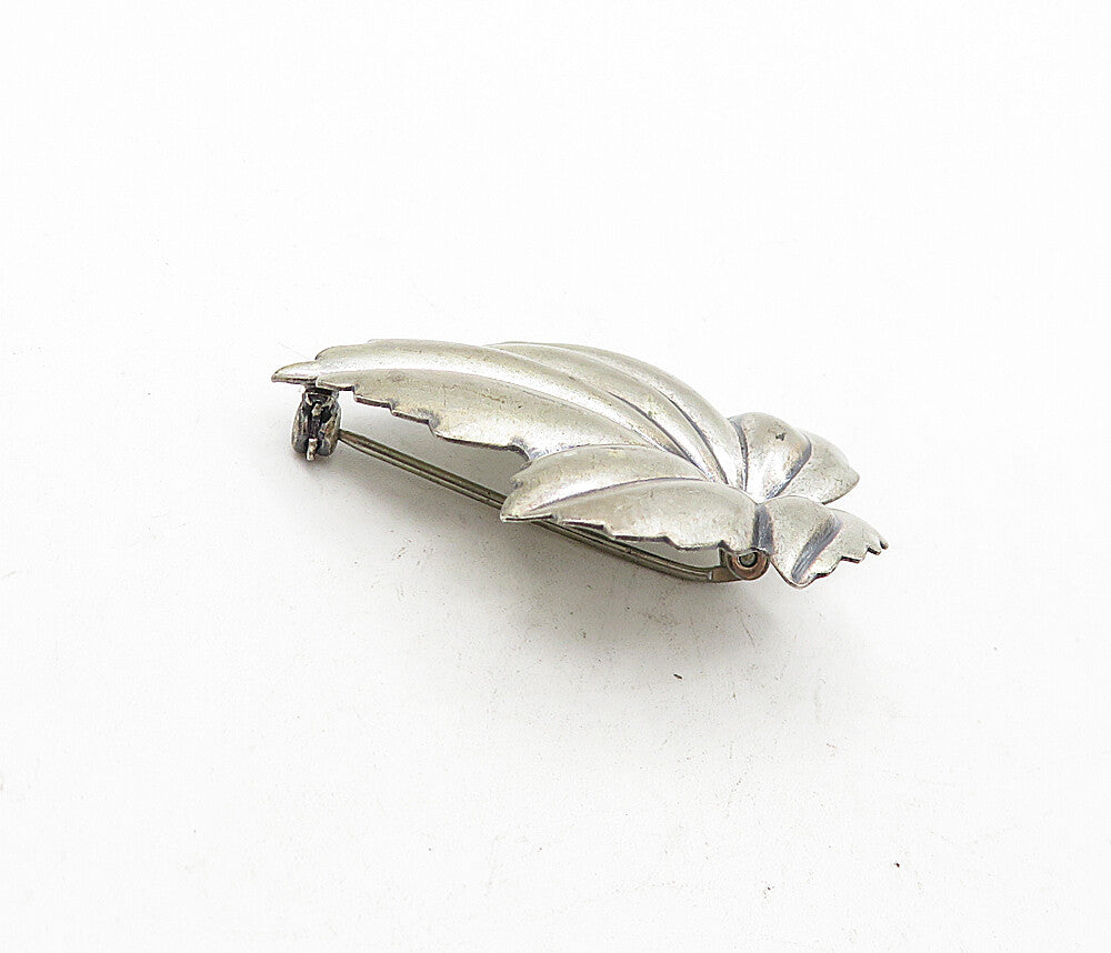 JEWEL ART 925 Sterling Silver  Vintage Single Floral Leaf Brooch Pin  BP1482