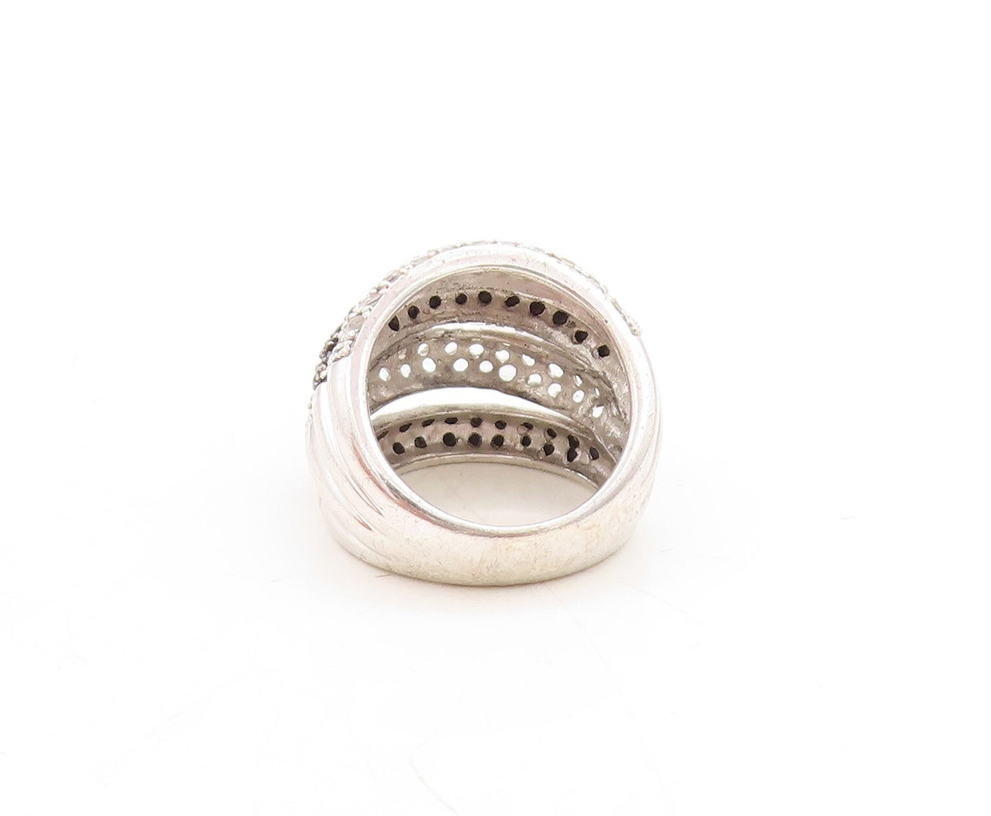 925 Sterling Silver Vintage Ring Spinel & Topaz Inlay Cutout Bands  Sz 6 RG31269
