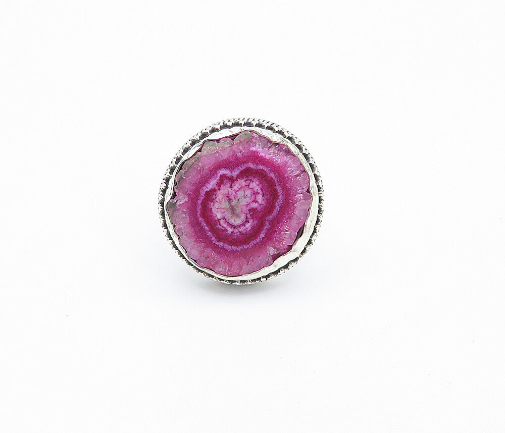 925 Sterling Silver Purple Agate Twist Border Cocktail Ring Sz 10 RG8426