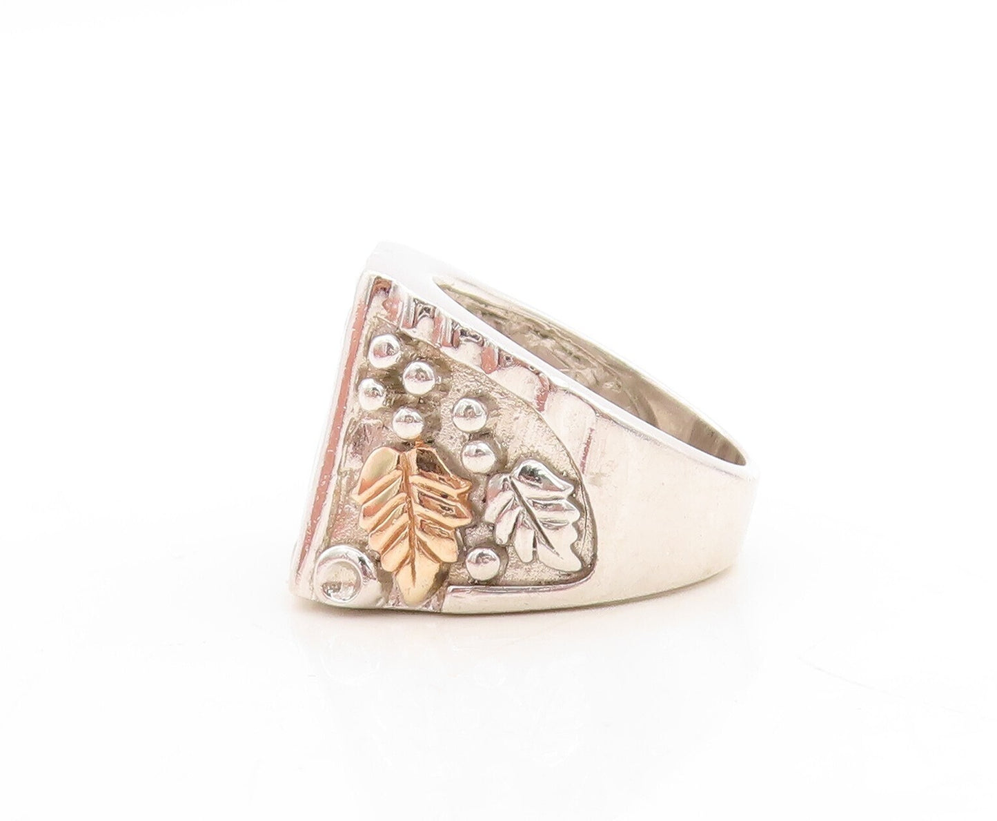 12k Gold 925 Sterling Silver Vintage Ring Enameled Carved Freemason Sz 8 RG31509