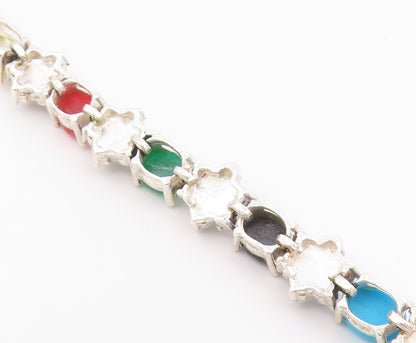 925 Silver  Vintage Turquoise Mother Of Pearl Onyx & Carnelian Bracelet BT3680