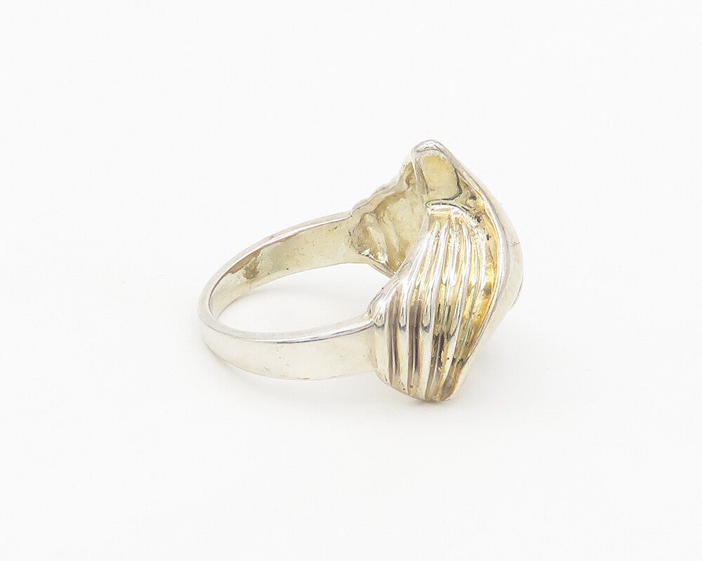925 Sterling Silver  Vintage Shiny Fluted Detail Band Ring Sz 7  RG17751
