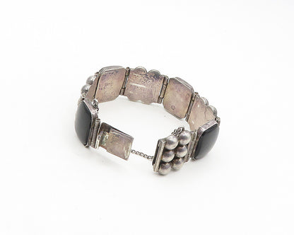 MEXICO 925 Sterling Silver  Vintage Black Onyx Bubble Chain Bracelet  BT7512