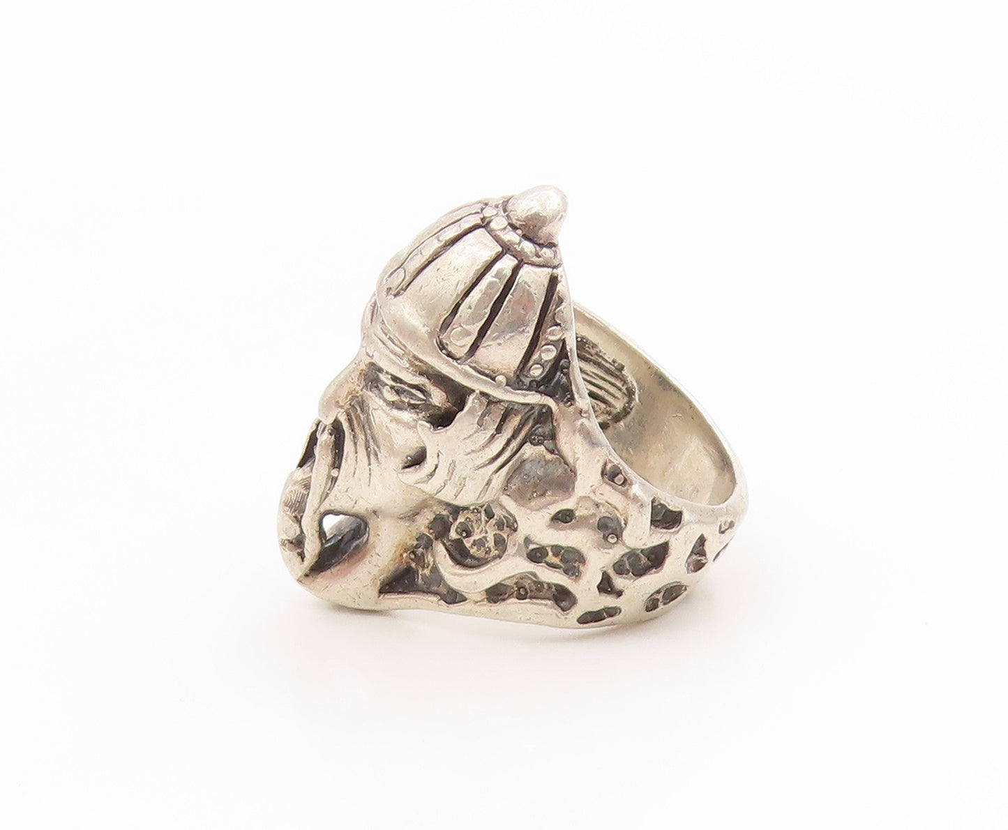 925 Sterling Silver Vintage Ring Carved Samurai Warrior Head Band  Sz 9  RG34517