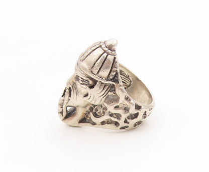 925 Sterling Silver Vintage Ring Carved Samurai Warrior Head Band  Sz 9  RG34517