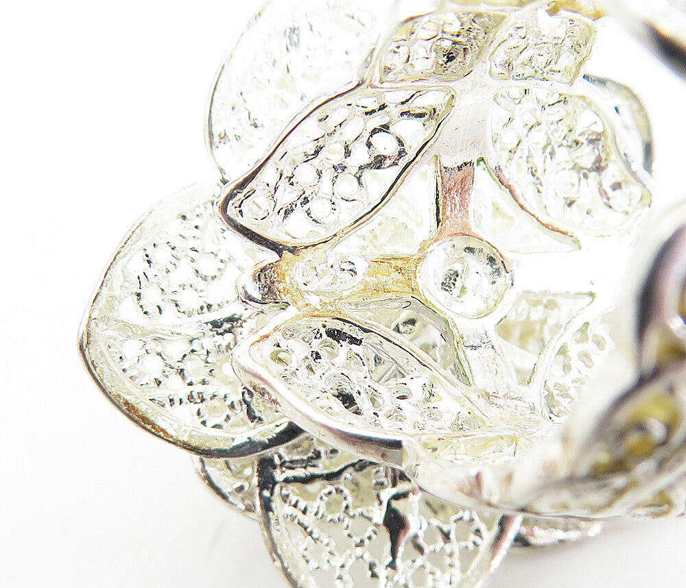 925 Sterling Silver  Shiny Twist Filigree Flower Statement Ring Sz 5  RG7308