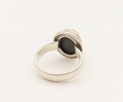 925 Sterling Silver  Vintage Minimalist Cabochon Black Onyx Ring Sz 9  RG26294