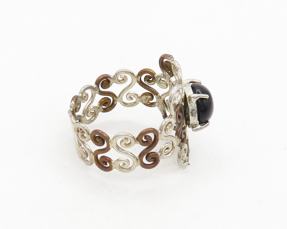 925 Sterling Silver  Vintage Cabochon Cut Black Onyx Band Ring Sz 10  RG19799