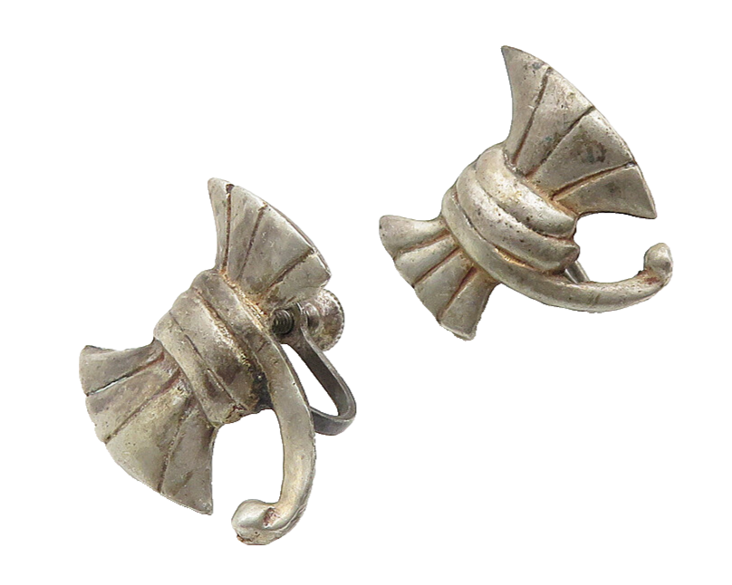925 Sterling Silver  Vintage Antique Ribbon Bow Non Pierce Earrings  EG5599