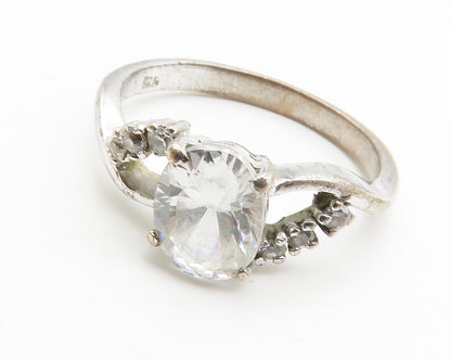 925 Sterling Silver  Vintage Prong Set Cubic Zirconia Band Ring Sz 6.5 RG14231