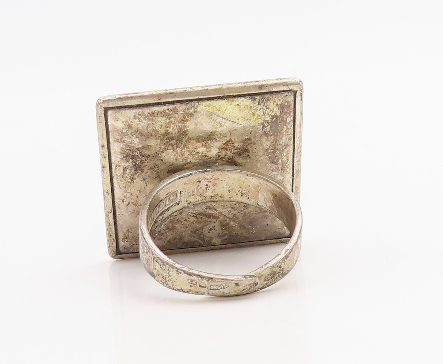 925 Sterling Silver Vintage Ring FINLAND Lace Agate Geometric Band Sz 7 RG34806