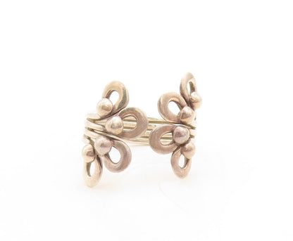 925 Sterling Silver Vintage Ring Solid Cutout Floral Design  Sz 12  RG31405