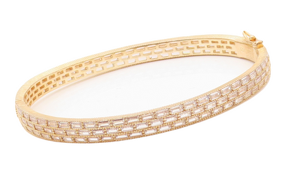 925 Sterling Silver Vintage Bracelet Gold Plated Rectangle CZ Bangle  BT10782