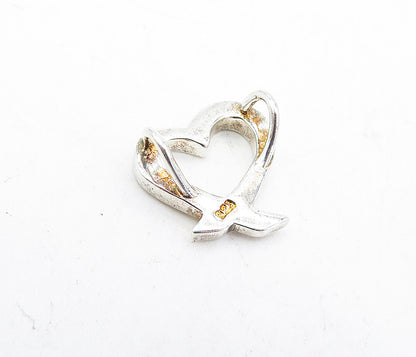 925 Sterling Silver  Vintage Shiny Petite Open Love Heart Slide Pendant PT3644