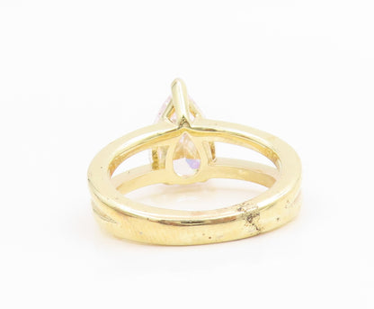 925 Sterling Silver Vintage Ring Gold Plated Elegant CZ Split Band Sz 7 RG35820