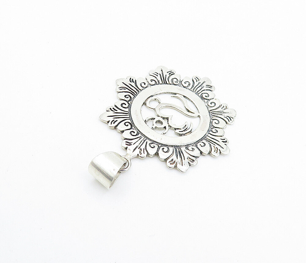 925 Sterling Silver  Shiny Petite Etched Om Spiritual Symbol Pendant  PT5847