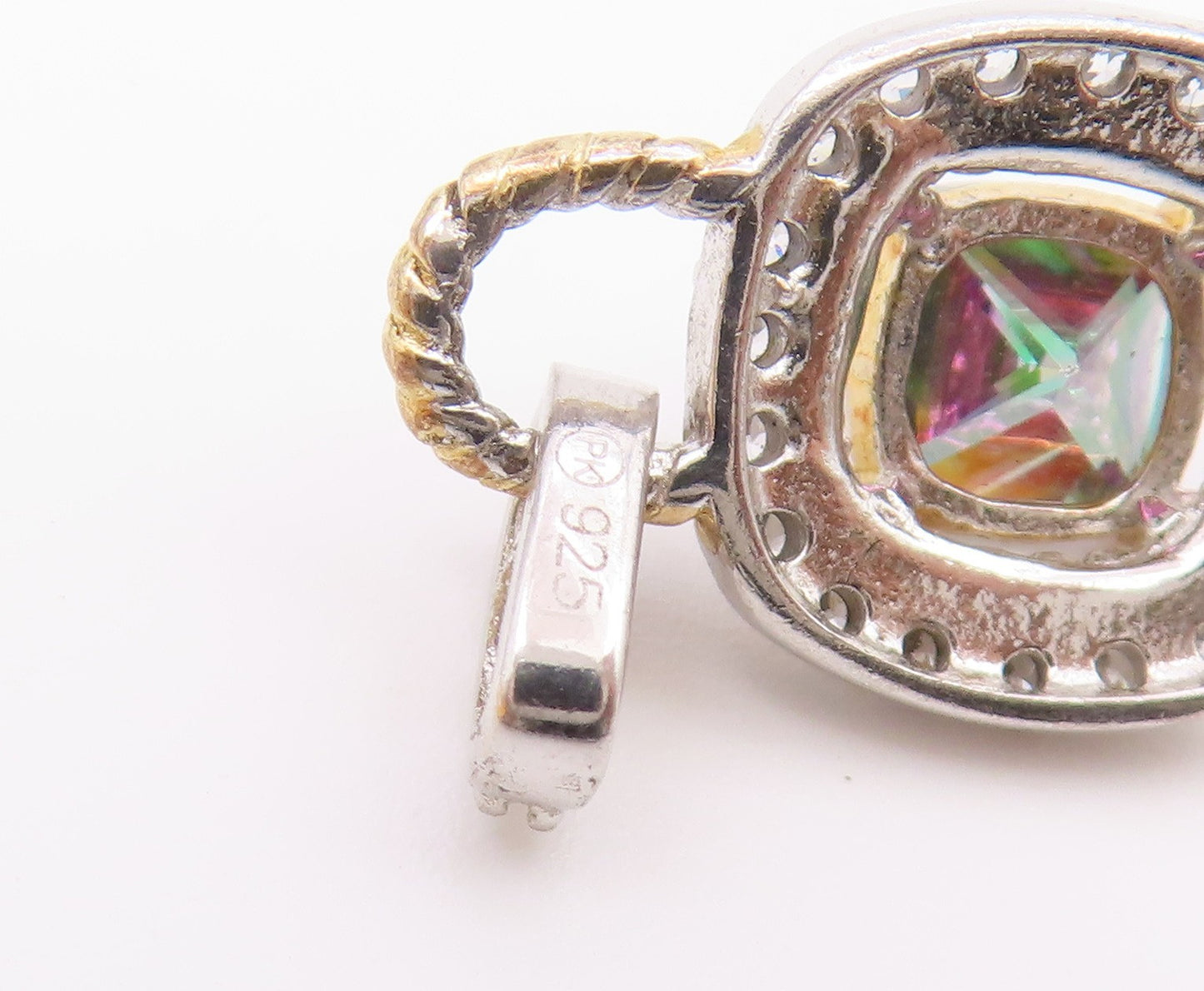 925 Sterling Silver  Vintage Mystic Topaz Two Tone Twist Pendant  PT17405