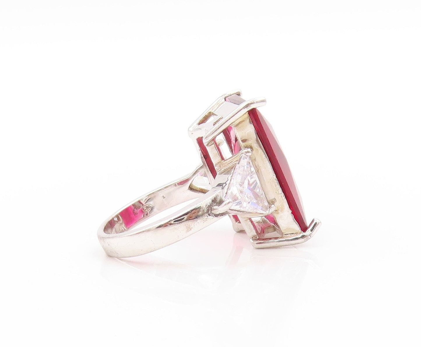 925 Sterling Silver Vintage Ring Pink Rectangle & Triangle CZ   Sz 6.5  RG32924
