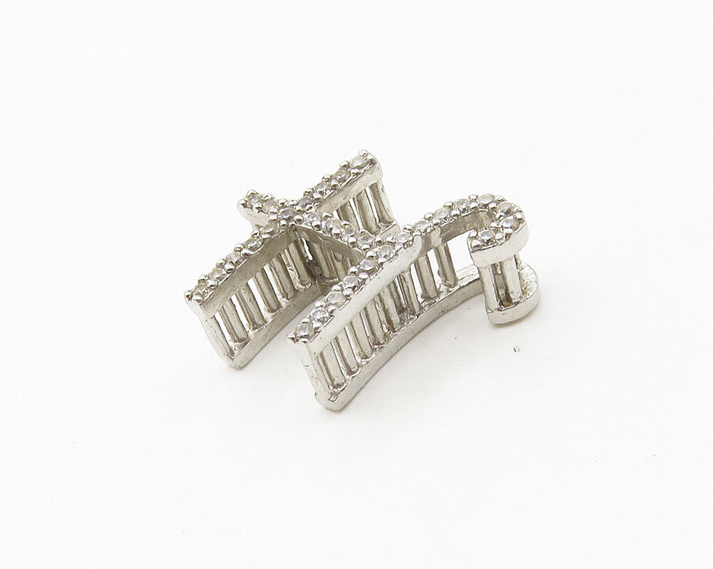 925 Sterling Silver  Shiny White Topaz Letter H Initial Drop Pendant  PT14519