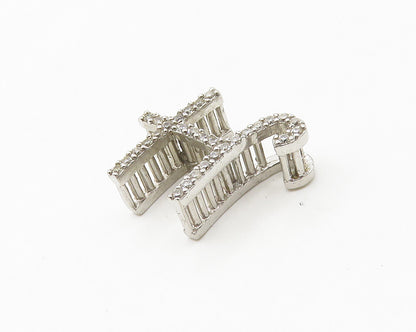 925 Sterling Silver  Shiny White Topaz Letter H Initial Drop Pendant  PT14519