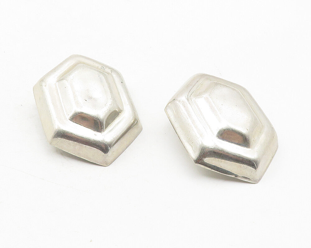 MEXICO 925 Sterling Silver  Vintage Hollow Hexagon Non Pierce Earrings  EG6172