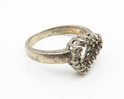 925 Sterling Silver  Vintage Topaz Open Love Heart Band Ring Sz 7  RG10267