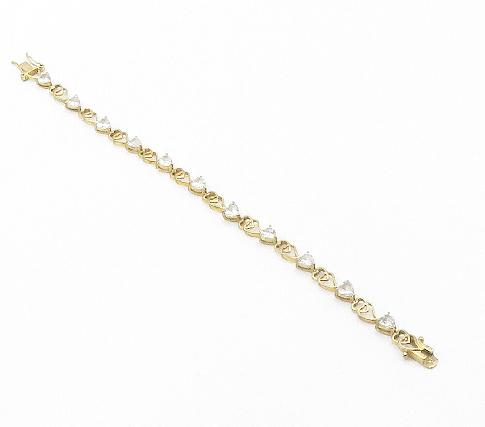 925 Sterling Silver  White Topaz Love Heart Gold Plated Chain Bracelet  BT5902