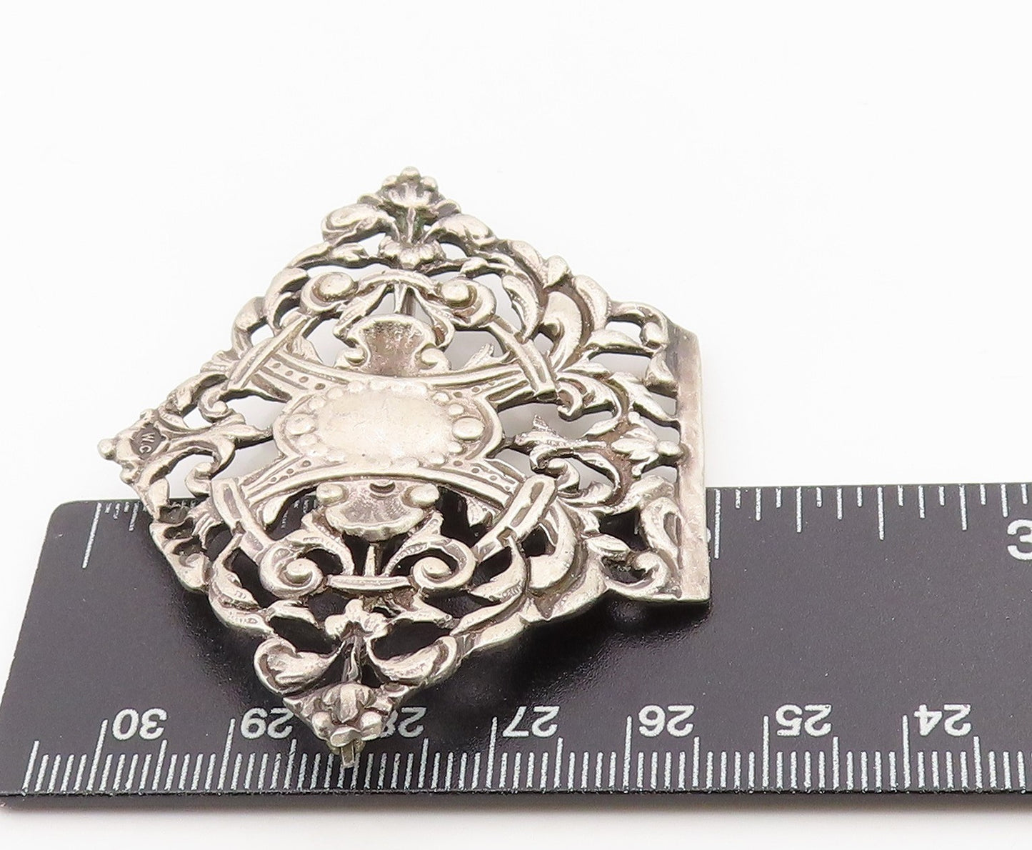 925 Sterling Silver Vintage Brooch Antique Floral Open Scrollwork Pin  BP12114
