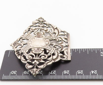 925 Sterling Silver Vintage Brooch Antique Floral Open Scrollwork Pin  BP12114