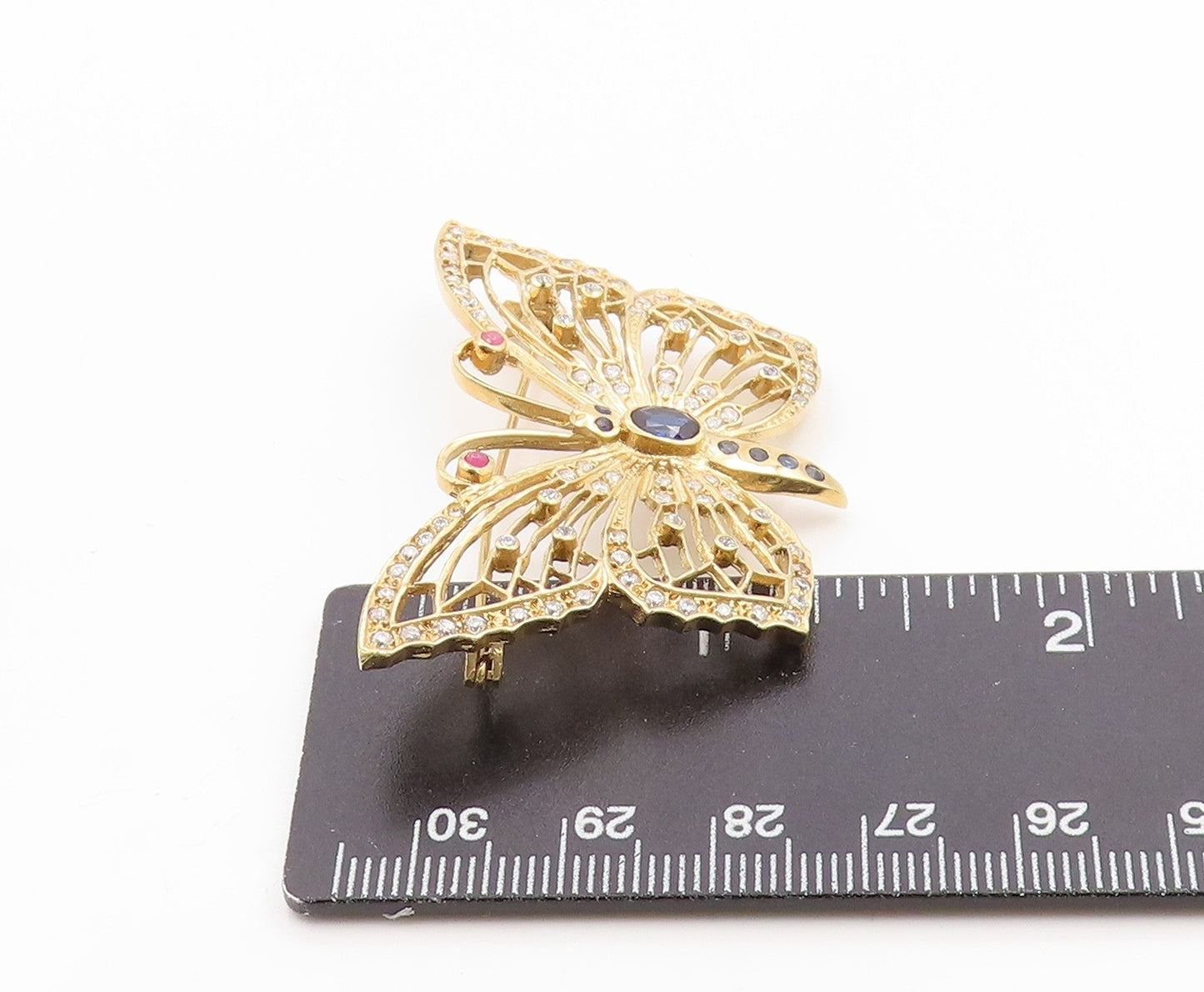 925 Sterling Silver Vintage Brooch Pin Gold Plated Sapphire Butterfly  BP12273