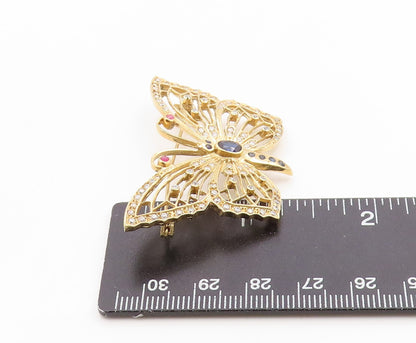 925 Sterling Silver Vintage Brooch Pin Gold Plated Sapphire Butterfly  BP12273