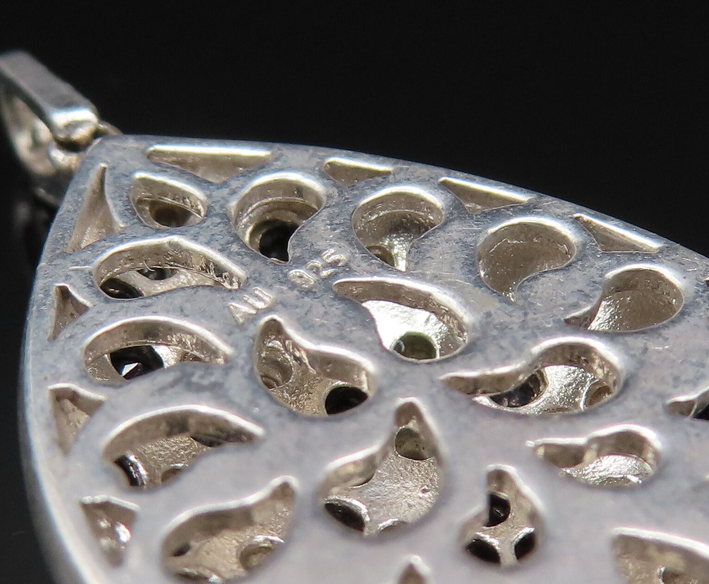 925 Silver  Vintage Genuine Diamonds & Black Spinel Pear Shape Pendant PT21167