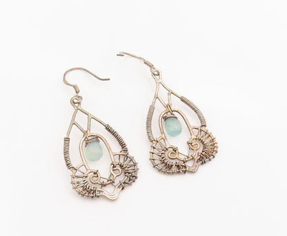925 Sterling Silver Vintage Earrings Faceted Quartz Wire Wrapped Dangle  EG13856