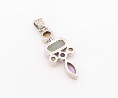 925 Sterling Silver  Vintage Amethyst Citrine & Druzy Hinge Pendant  PT17992