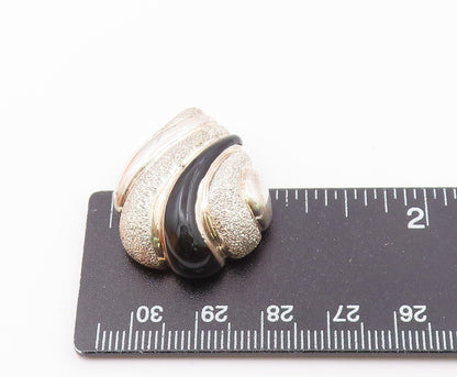 925 Sterling Silver  Vintage Black Onyx Hollow Fluted Shiny Pendant  PT16948