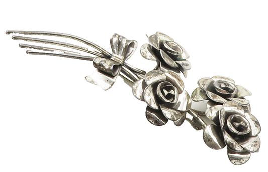 BEAU 925 Sterling Silver  Vintage Sculpted Flower Bunch Brooch Pin  BP4039