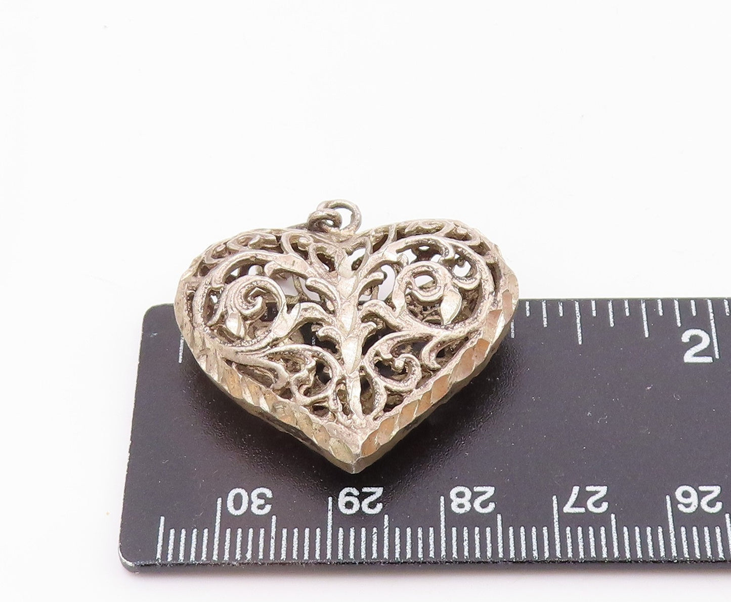 925 Sterling Silver  Vintage Shiny Swirl Vine Love Heart Pendant  PT16997