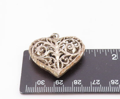 925 Sterling Silver  Vintage Shiny Swirl Vine Love Heart Pendant  PT16997