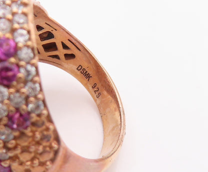 925 Sterling Silver Vintage Ring Rose Gold Plated Pink Gemstones Sz 6.5  RG30247