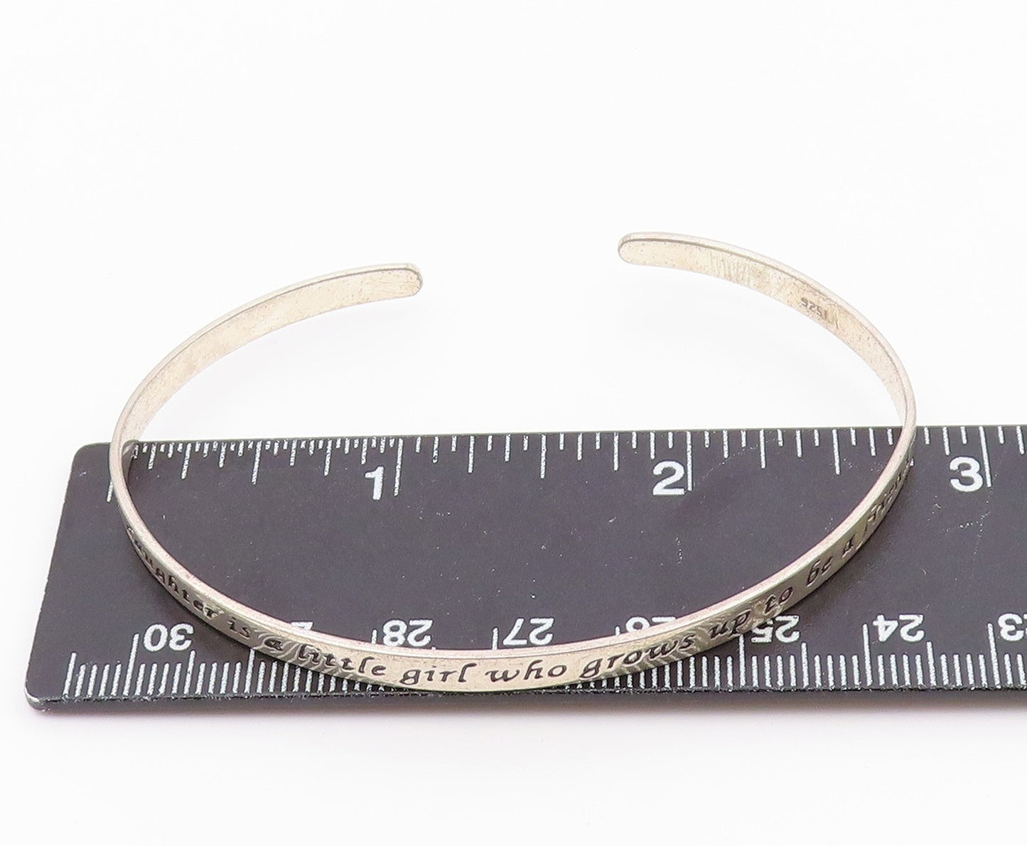 925 Sterling Silver  Vintage Shiny Daughter Friend Quote Cuff Bracelet  BT7114