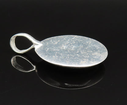 925 Sterling Silver  Vintage Green Enamel Polished Round Pendant  PT20913