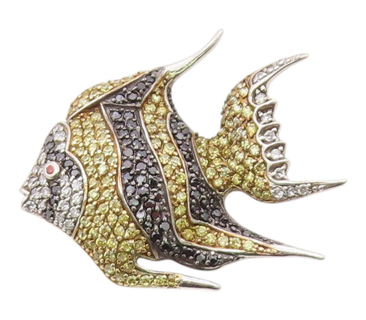 925 Sterling Silver Vintage Brooch Pin Multicolor CZ Pave Tropical Fish  BP12567