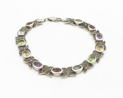 925 Sterling Silver Vintage Topaz Peridot & Multi Stone Chain Bracelet BT5096