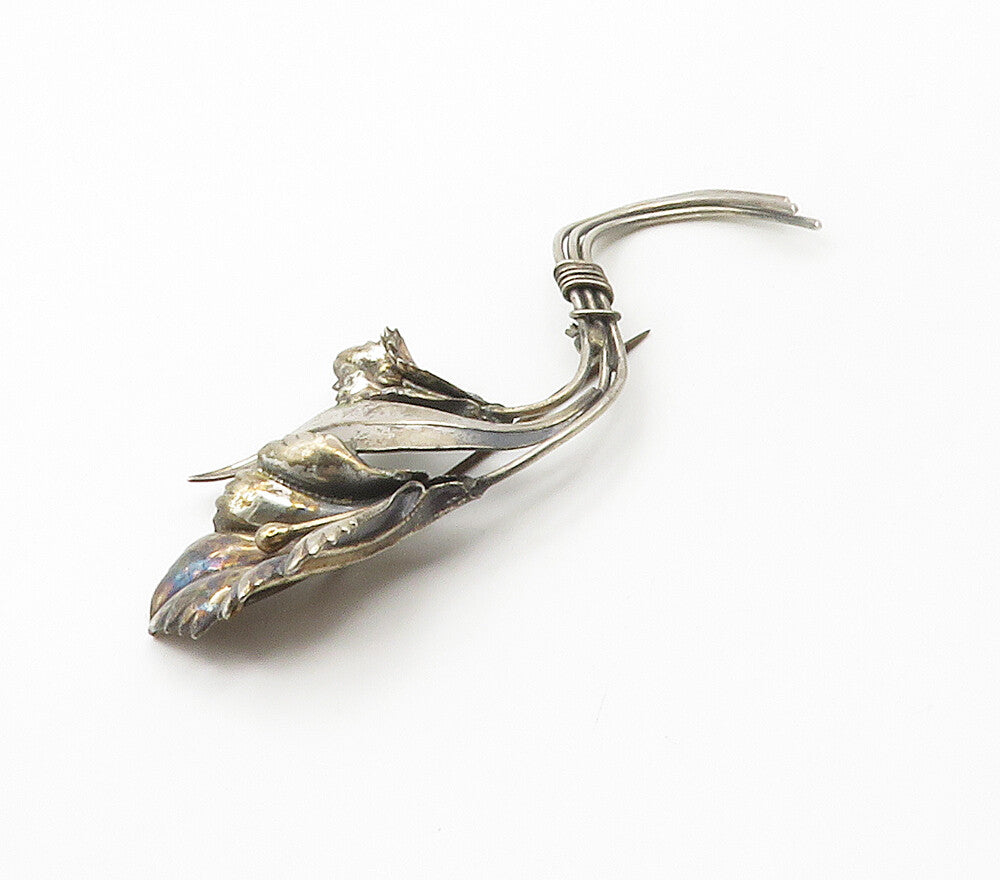925 Sterling Silver  Vintage Dark Tone Tied Flowers Brooch Pin  BP6010