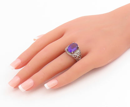 925 Sterling Silver Vintage Ring Amethyst Open Scrollwork Band  Sz 7.5  RG34788