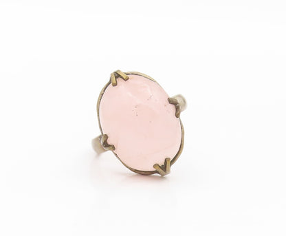 925 Sterling Silver Vintage Ring Oval Cabochon Pink Gemstone  Sz 5.5  RG31809