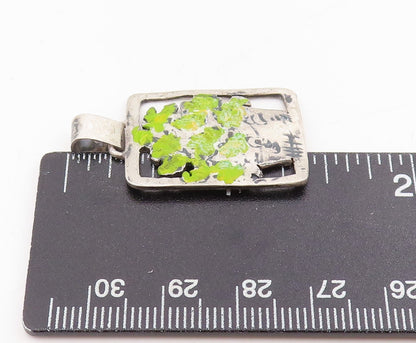 925 Sterling Silver Vintage Pendant EUROPE Enameled Potted Plant Charm  PT25403